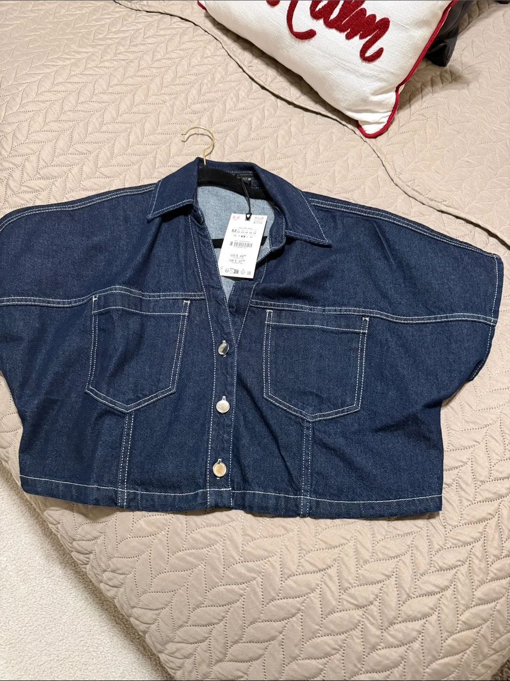 ZARA DENIM CROPPED TOP - Picture 5 of 16